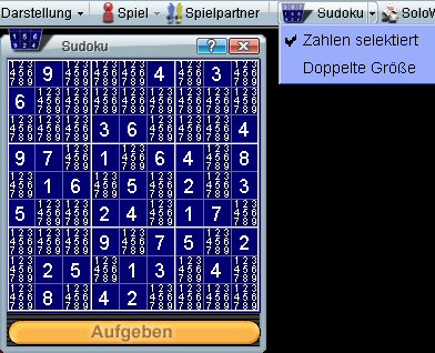 Sudoku Spielfeld - Zahlen selektiert